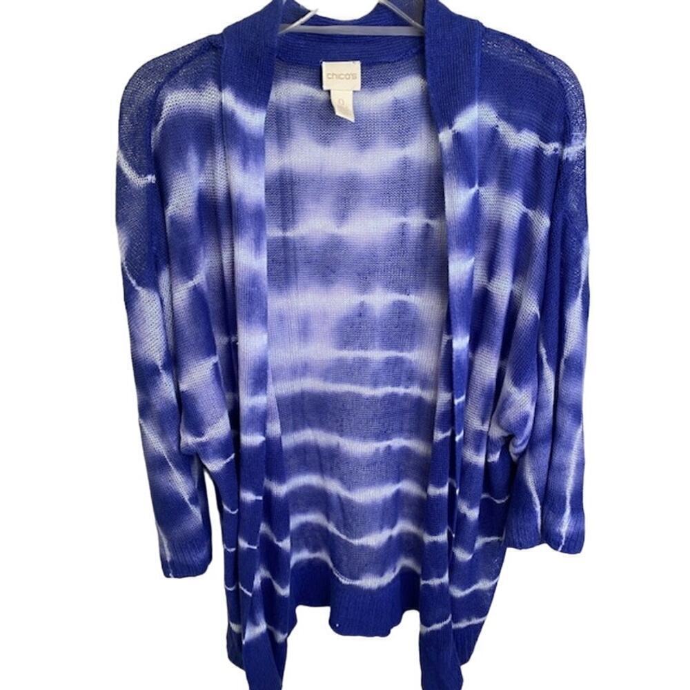 Chicos Womens Farida Tie Dye Linen Open Knit Cardigan Size 0 Small‎ Lightweight